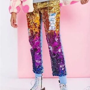Lola + The Boys Gold and Purple Ombré Ankle Cropped Jeans